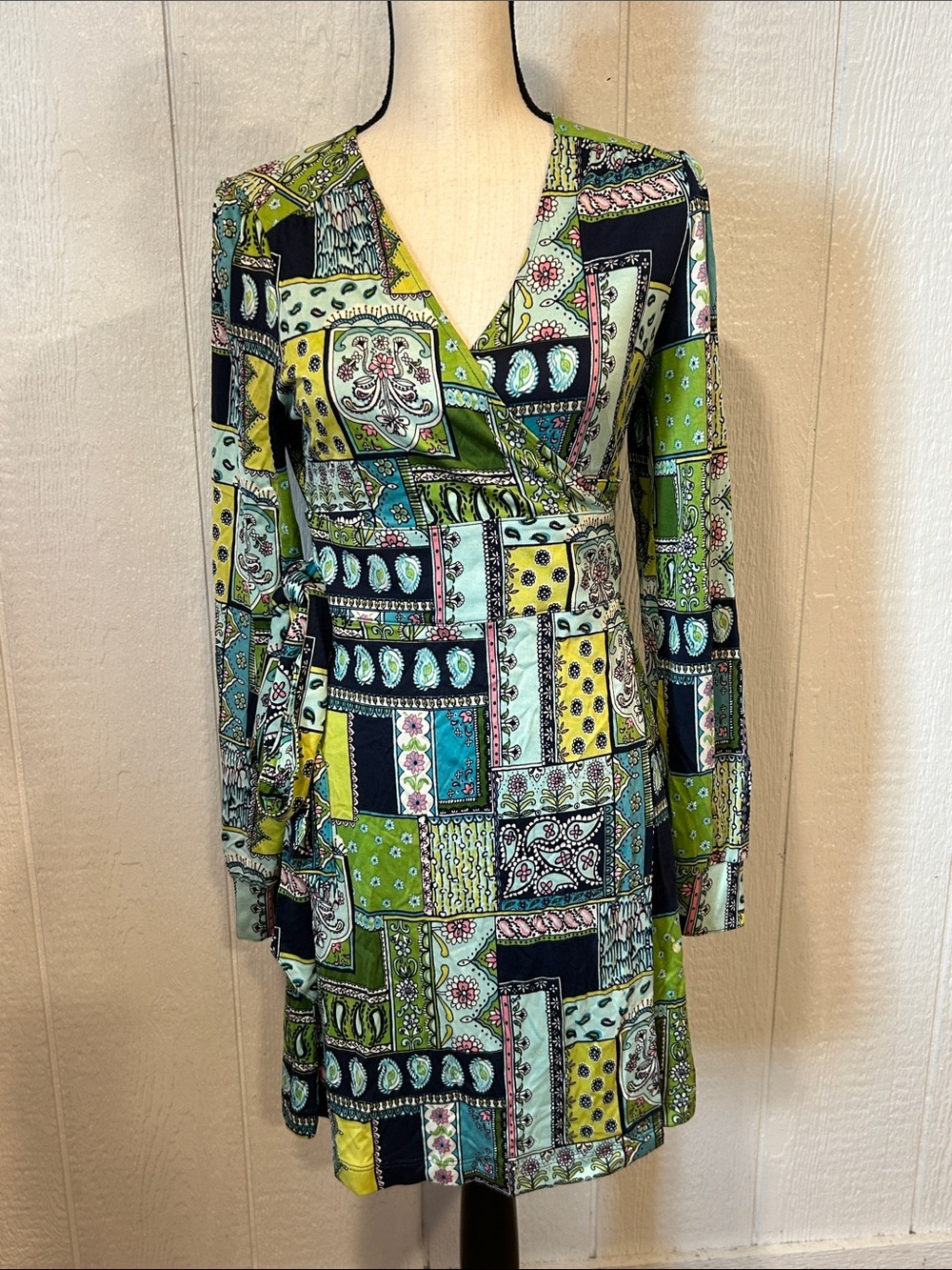 Lilly Pulitzer Green Patchwork Print Wrap Dress